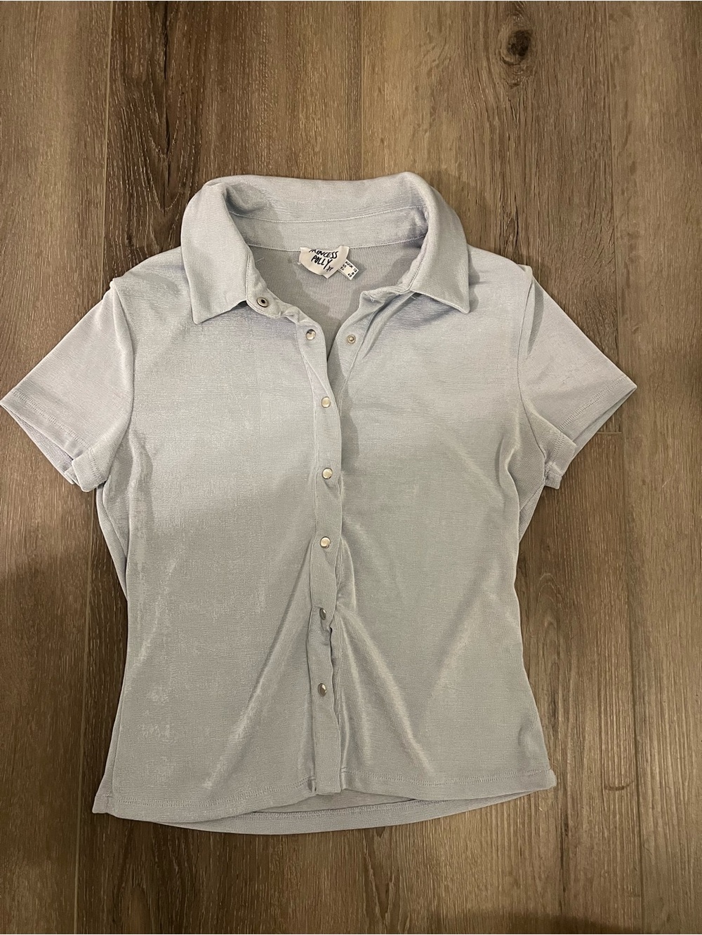 Princess Polly Light Blue Short Sleeve Button Down Top